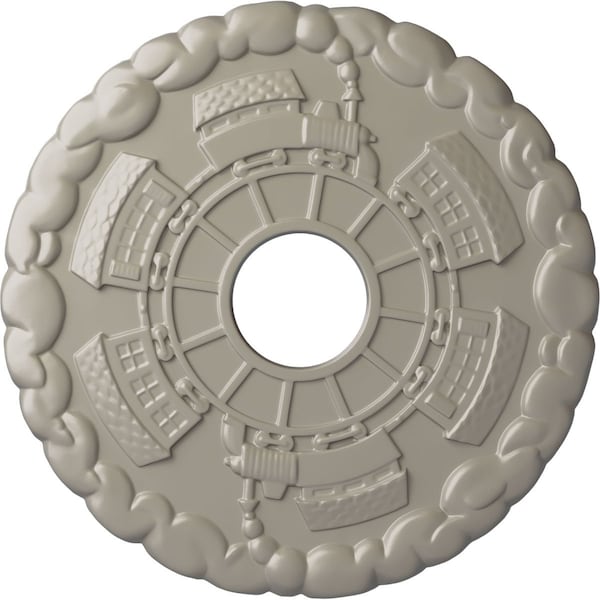Ekena Millwork Kendall Train Station Medallion (Canopies up to 3 7/8"), 18 1/2"OD x 3 7/8"ID x 1"P, Pearl White CM18KDPWS - main